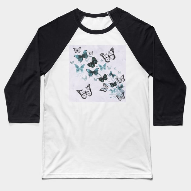 Butterfly Art Design, Teal & Black, face masks, Phone Cases, Apparel & Gifts Inspirational Baseball T-Shirt by tamdevo1